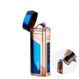 SKRFIRE Triple-Arc Electric Lighter, 2-in-1 Cigar Opener Windproof Lighter Flameless Plasma Lighter Rechargeable USB Lighter with Digital Battery Indicator (ICY Blue)