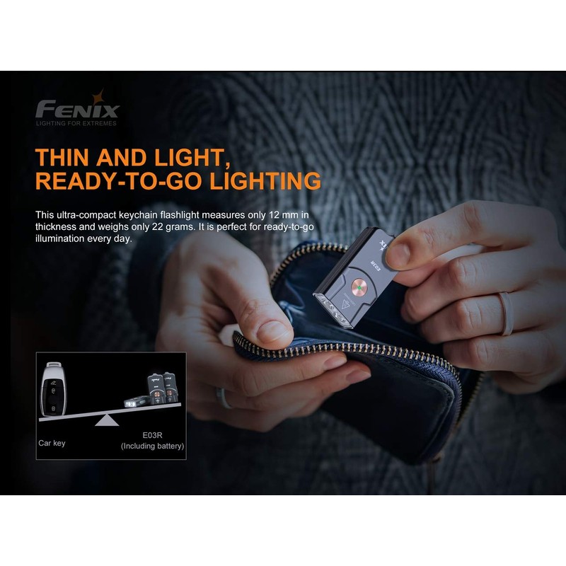 FENIX E03R USB Rechargeable 260 Lumen LED keychain flashlight with,
