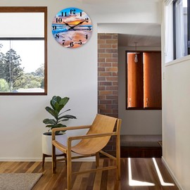 jomparis Beach Wall Clock Decorative for Bathroom Bedroom,Battery Operated Ocean Sunset Waterproof Wall Clock (12Inch,Blue Coastal Theme)