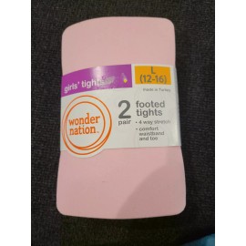 WONDER NATION PINK & CREME 2 pair Girls Microfiber Tights LG 12-16