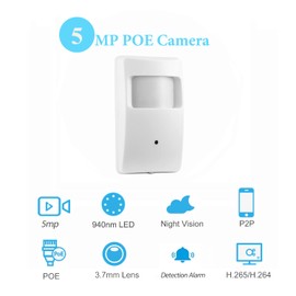 REVODATA PIR Pinhole POE IP Camera, 5MP 3.7mm Lens 940nm Invisible LED Infrared Night Vision Small Indoor surveillance IR Camera, P2P PIR CCTV Video POE IP Camera H.265 (IPIR-M-P-HS white)