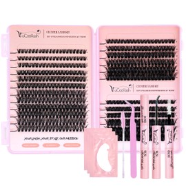 DIY Lash Clusters Kit 480 PCS – Wispy D Curl Eyelash Extensions 8–16mm with Bond & Seal Glue, Tweezers, Pads & Brush | Beginner Friendly Individual Cluster Lashes (50D, 60D, 80D)