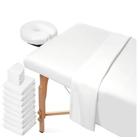 OAEUQ 12 Pcs 4 Sets Massage Bed Sheet Set Microfiber Reusable Massage Bed Set Includes Massage Bed Cover Sheet And Facial (White)