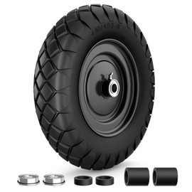 RONPOW 4.80/4.00-8 Flat Free Wheelbarrow Tire and Wheel, 16" Solid Puncture Proof Replacement Tires with 5/8" & 3/4" Bearings, 400Lbs Load, Universal Fit for Garden, Farm & Construction, 1Pack Black