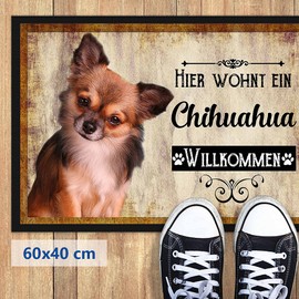 PR Print Royal Dog Mat Pets with Dog Picture Chihuahua Long Hair – Gift Idea for Dog Lovers and Dog Owners – Size 60 x 40 cm