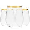 Munfix Stemless Wine Glasses with Gold Rim, Disposable Clear Plastic