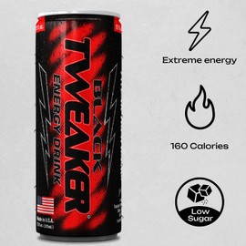 Tweaker Energy Drink Pre Workout - Low Sugar, Low Calorie, 110 mg Caffeine, Clean Energy Drink for Focus & Performance (12 oz, Pack of 12) (12 Ounce (Pack of 12), Black)