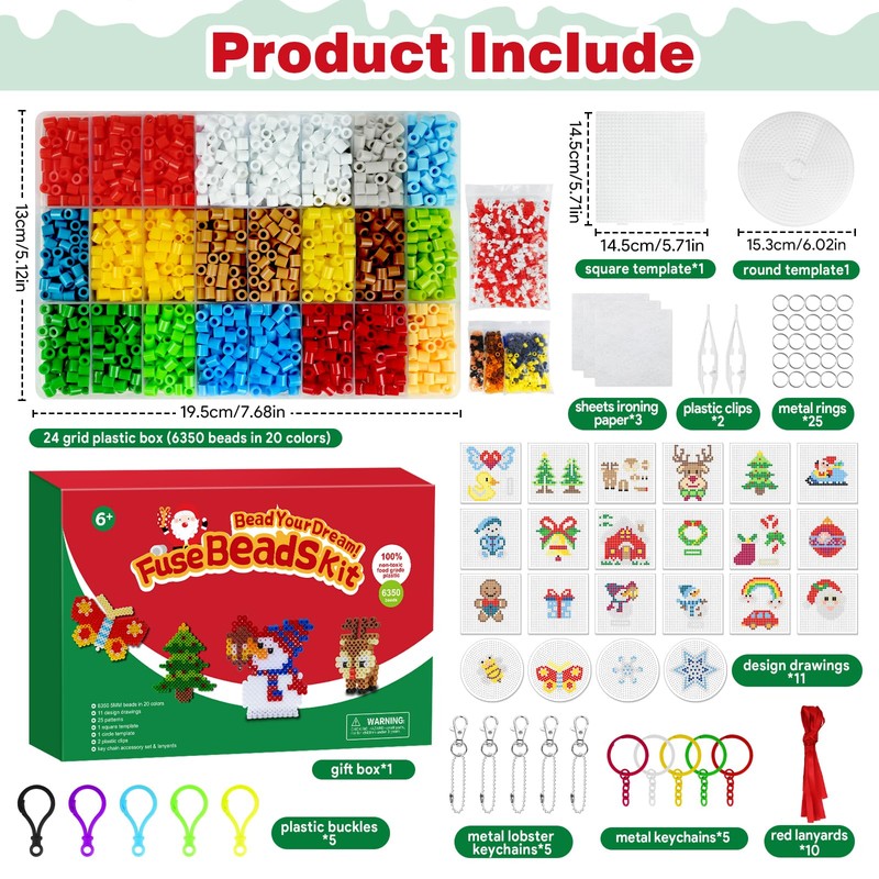 WEVOL 6350 Piece Iron-On Beads Set, Christmas Beads 5 mm,