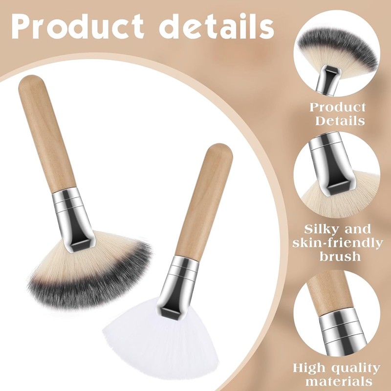 Tavvke 4 Pcs Facial Fan Brushes, Soft Bristle Face Highlighting