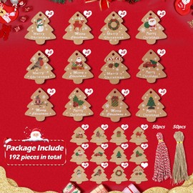 WD&CD 96 Piezas Etiquetas de Regalo Navidad y 96 Piezas Pegatinas Navidad Regalos, Etiquetas de Papel de Navidad de Kraft Etiquetas de Navidad, Envolver Regalos Decoración de árboles de Bricolaje