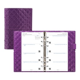 Filofax Domino Luxe Organizer, Personal Size, Purple - High-Gloss, Quilted Effect, Parisian Inspired, Six Rings, Week-to-View Calendar Diary, Multilingual, 2025 (C027989-25)
