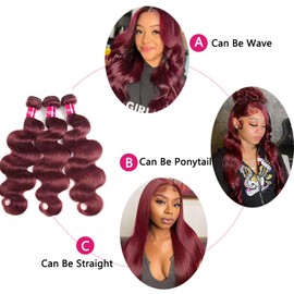Teveshine 10A Burgundy Bundles Human Hair with Closure Body Wave 99j Burgundy Bundles with Closure 14 16 18+14inch Free Win Red Colored Brazilian Raw Quick Body Wave Human Hair