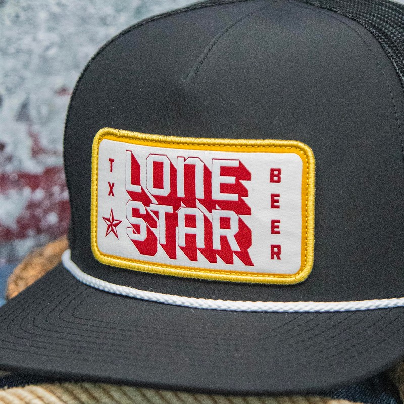 HOOEY Lone Star Beer Patch Adjustable Snapback Hat (Black/White Rope)