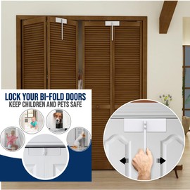 2 Metal Bifold Door Locks Adjustable Double Door Lock Kit (Fits 0.6" - 2" Folding Door) Heavy-Duty Child & Pet Proof Safety Lock for Closet,Cabinet,Pantry, Rust-Resistant No Drill Installation, White