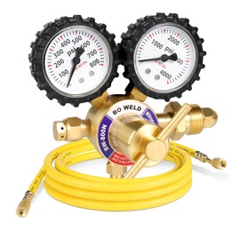 BO WELD Nitrogen Regulator with 0-800 PSI, CGA580 Inlet Connection and 1/4'' Male Flare Outlet Connection Gauges，Nitrogen Tank Regulator with 5Ft Refrigeration Hose