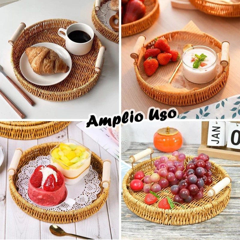 generic Bandeja Canastas De Mimbre Redonda Cestas Pan Con Asa
