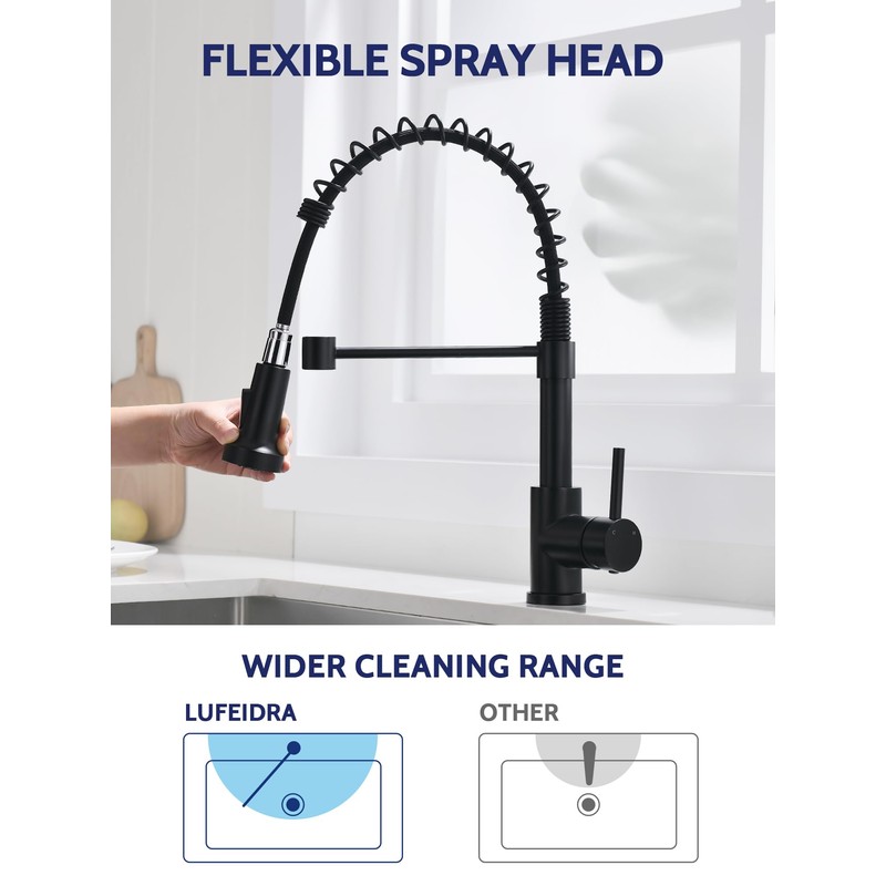 LUFEIDRA Black Kitchen Faucets with Pull Down Sprayer - High