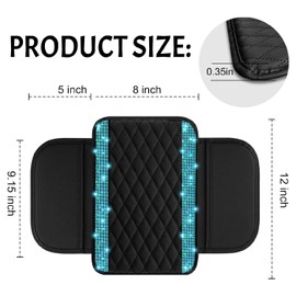 NBTEPEM Bling Car Center Console Cover, Leather Car Arm Rest Cover Cushion with 2 Storage Bags, Universal Car Middle Console Cover Car Accessories Interior for Most Vehicles (Aquamrine Diamond)