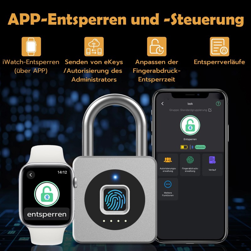 Anweller Padlock, Fingerprint, Fingerprint Lock, Locker Lock, Lock with Fingerprint