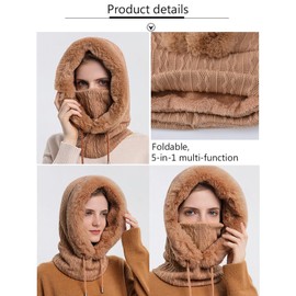 YAMEE Balaclava Women's Face Mask Winter Warm Balaclava Slip-On Hat Ski Hat Cycling Hat Scarf Headwear Plush Velvet Cap Skiing Cycling, 9876 / Khaki