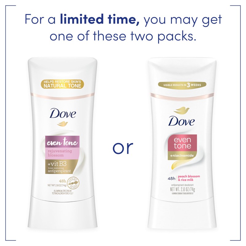 Dove Even Tone Antiperspirant Deodorant Stick Peach Blossom & Rice