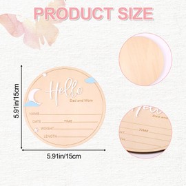 Lyreh Wooden Baby Announcement Sign, Round Hello World Birth Name Sign with Moon and Stars Patterns Chic Newborn Plaque for Welcome New Baby Boys Girls Commemorative Photo Props Nursery Home Decor