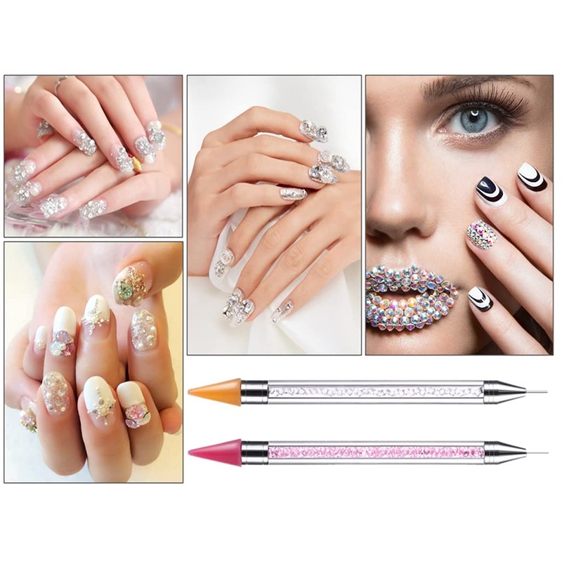 2 Pieces Rhinestone Picker Dotting Pen Anlising Dual Ended Nail