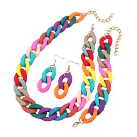 Tesselite 4pcs/set Acrylic Link Chain Choker Necklace for Women Bohemian Matte Colorful Statement Earrings Bracelets Necklaces Jewelry Sets Mixed Color One Size