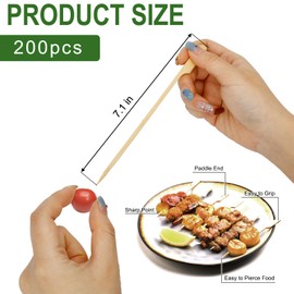 200PCS Bamboo Skewers for Appetizers,7 Inch Bamboo Skewers Cocktail Picks for Drinks Bamboo Paddle Cocktail Picks