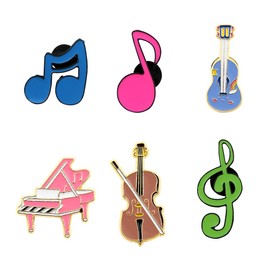Set of 6 Music Brooches Enamel Brooches Music Notes Guitar Violin Piano Instruments Lapel Pins for Birthday Girls Boys Clothes Scarf Backpack Accessories Badge Gifts, Metal