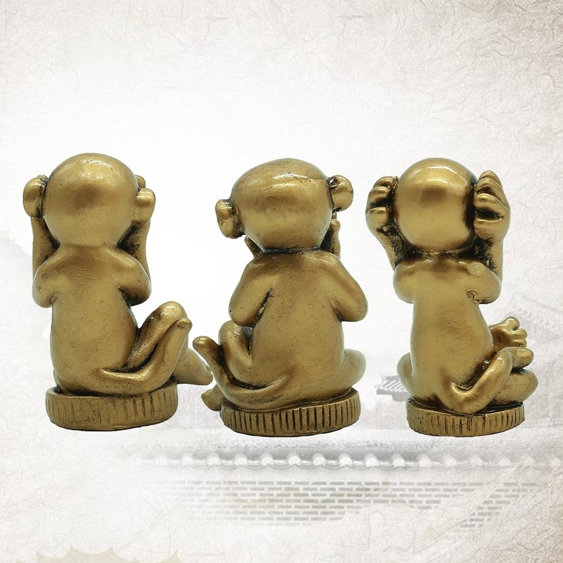 Resin Chinese Fengshui Handmade See Hear Speak No Evil Monkey