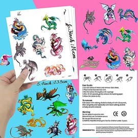 ANTING Tatuajes Temporales De Dragón Recuerdos De Fiesta De Dragón Para Niños Y Adultos 20 Hojas 144 Pegatinas De Tatuajes De Dragón Suministros Para Fiestas Recuerdos De Fiesta De Cumpleaño