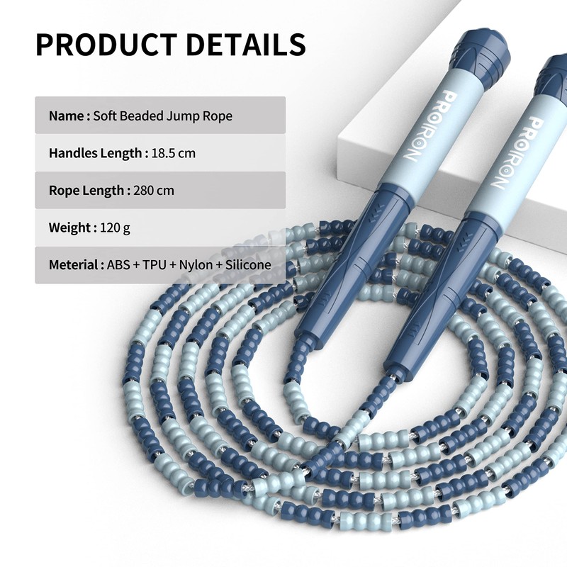 PROIRON Soft Beaded Skipping Rope,tangle free,jump rope for kids,2.8M adjustable