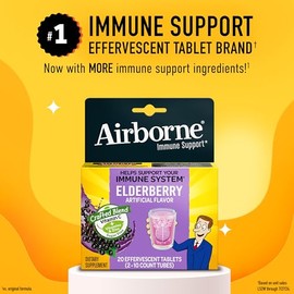 Airborne Elderberry + Zinc & Vitamin C Effervescent Tablets, Immune Support Supplement with Powerful Antioxidant Vitamins A C E, 20 Fizzy Drink Tablet