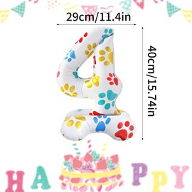 Yiran Helium 16 Inch Paw Dog Balloons with Base,Helium Aluminum Foil Birthday Number 4 Mylar Balloons Birthday Party Paw Dog Theme Decorations Supplies for Boys Girls Kids Birthday Balloons