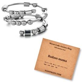 LNIEER Morse Code Rings for Women Men Funny Inspirational Gifts Stainless Steel Fidget Rings for Anxiety Anxiety Ring with Beads Spinner Ring Fidget Ring Message Friendship Gifts Jewelry Birthday