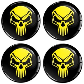 SkinoEu Set of 4 x 65 mm Sticker for Hub Caps Hub Caps Hub Caps Wheel Hub Cover Wheel Sticker Black Yellow Skull A 3465