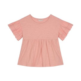 Lucky Brand Girls' Short Sleeve Eyelet Babydoll Top, Coral Cloud, 12-14