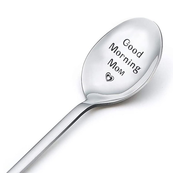 Mothers Day Birthday Gifts for Mom Mother Spoon Gifts from Daughter Son Good Morning Mom Engraved Spoon Stainless Steel Coffee Tea Lover Gifts Spoons