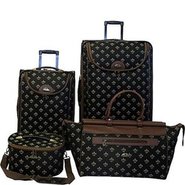 HomeStock Luggage Set with Classic Pattern and Rolling Upright Cases, Roomy Doctor s Bag and Cosmetic Case, Reinforced Piping for Extra Protection, Zippered Mesh Organizer, Inline Skate Wheels