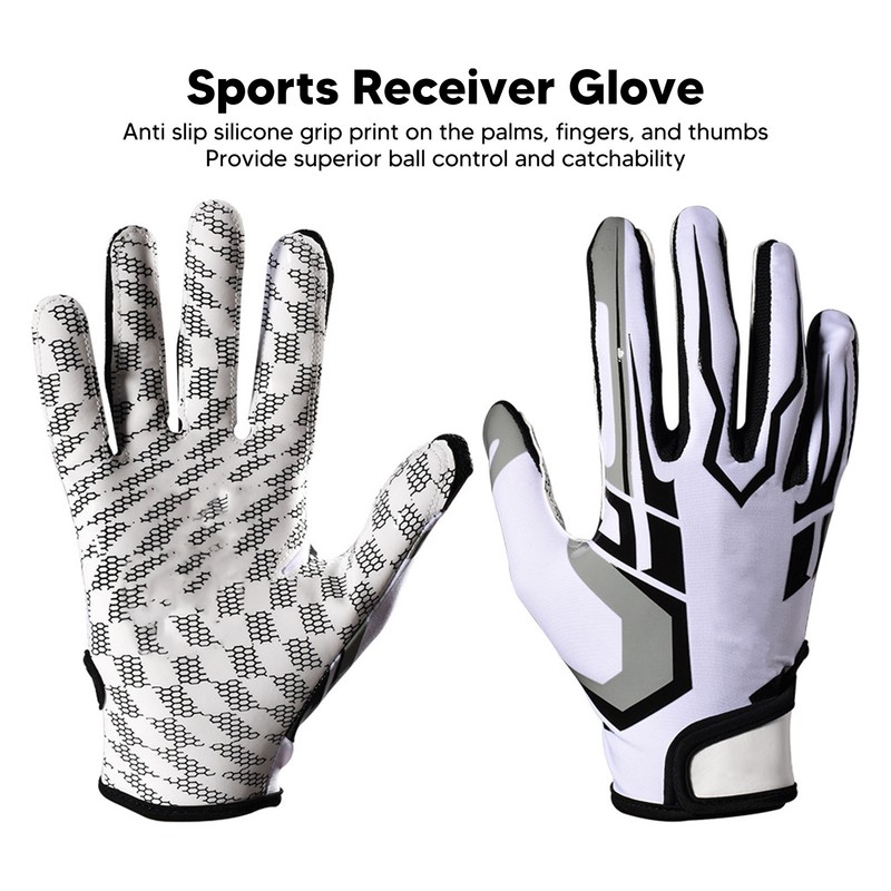White Football Gloves Anti Slip Silicone Grip Sports Receiver Glove
