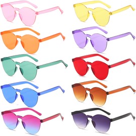 Eyegla 10 Pack Neon Rimless Sunglasses Colorful One Piece Transparent Sunglasses Tinted Candy Color Party Glasses Bulk for Women