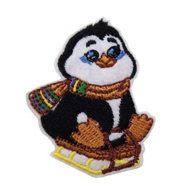ReelFun Cute Christmas Penguin on A Sleigh Embroidered Iron On Patch