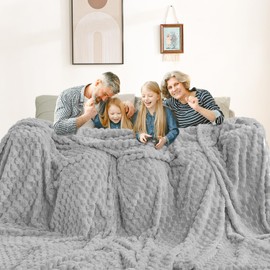 Excervent Flannel Fleece Throw Blanket(120x120 inches), Oversized Giant Extra Large 10'x10' King Bed Throw, Hexagon Jacquard Decorative Fuzzy Blankets for Household, Camping, and Travel, Light Grey