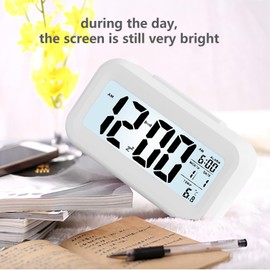 WANGCL 12/24 hour digital alarm clock bedside table clock with backlight LCD display date calendar and temperature display (white