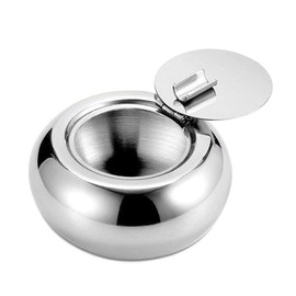 Ashtray, Stainless Steel Wind Ashtray with Lid for Indoor or Outdoor Use, Ash Holder for Smokers, Desktop Ashtray for Home Office, Silver