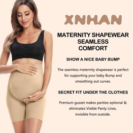 Secret Fit Shaper Panty - Seamless Maternity Shapewear for Dress, Belly Support, Prevent Thigh Chaffing, S-XXXL, Nude+nude, Small