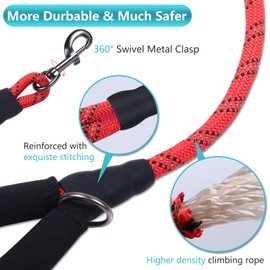 VIVAGLORY Strong Rope Lead with Soft Neoprene Padded Handle and Highly Reflective Threads, 90 cm Short Dog Lead for Training and Walking with Medium and Large Dogs, Red