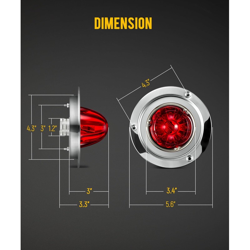 Partsam 2Pcs Red Glass Lens Watermelon Lights Kit LED Stop