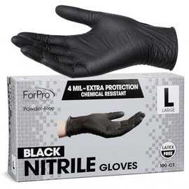 ForPro - Guantes desechables de nitrilo, resistentes a los químicos, sin polvo, sin látex, no estériles, aptos para alimentos, 4 mil, negro, grande, 1